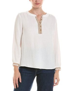 Jones New York Petite Embroidered Placket Popover - White