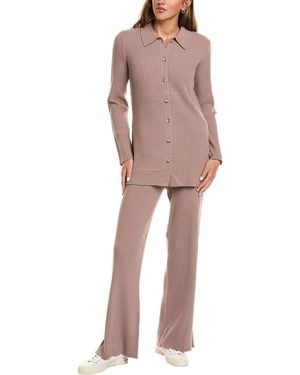 525 America 2Pc Rib Cardigan & Pant Set - Brown