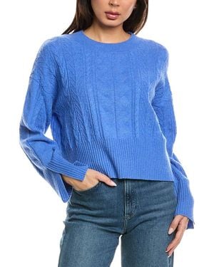 Brodie Cashmere Mixed Cable Crewneck 100% Cashmere Jumper - Blue