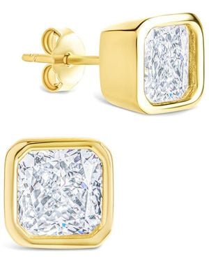 Sterling Forever 14k Over Silver Cz Radiant Cut Bezel Set Stud Earrings - Metallic