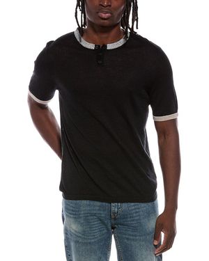 Autumn Cashmere Colourblock Trims Henley T-Shirt - Black