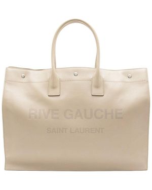 Saint Laurent Beige Calfskin Rive Gauche Large Tote (authentic Pre-loved) - Natural
