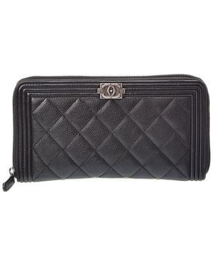 CHANEL Black Grained Calfskin Leather Boy Zip Around Organizer Wallet (authentic Pre-loved) - Grey