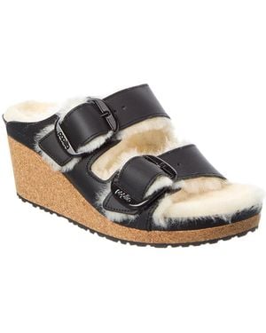 Birkenstock Papillio By Nora Big Buckle Narrow Leather & Shearling Sandal - White