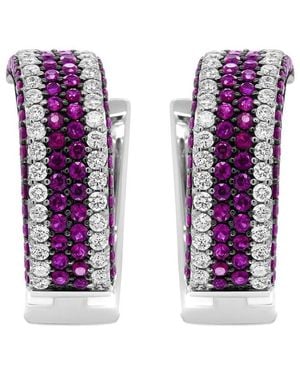 Haus of Brilliance Colorful Gemstones 18K 5.52 Ct. Tw. Diamond & Ruby Hoop Earrings - Purple