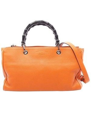 Gucci Orange Calfskin Bamboo Shopper Medium 2way Tote (authentic Pre-loved)