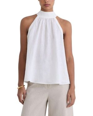 Reiss Andi Linen Sleeveless Scarf Neck Top - White