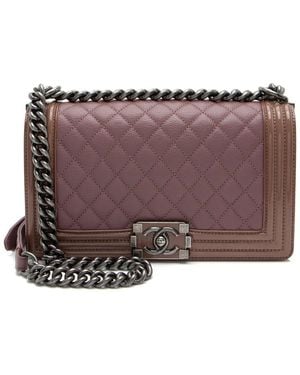 Chanel Quilted Patent Leather Boy Medium Shoulder Bag (Authentic Pre- Owned) - Purple