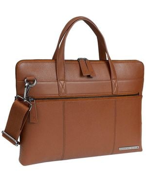 Boarding Pass Hey Handsome 16in Pebble Grain Genuine Leather Compact Briefcase - Brown