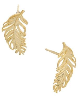 Italian Gold 10K Feather Stud Earrings - Metallic