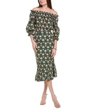 Saloni Silk Midi Dress - Green