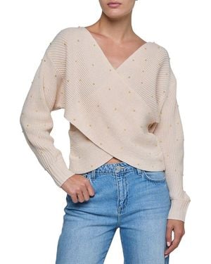L'Agence Antonella Studded Surplice Wool-Blend Jumper - Blue