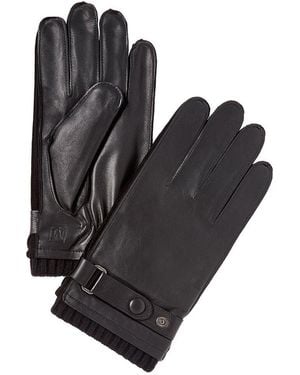 Bruno Magli Wool-Trim Leather Gloves - Black
