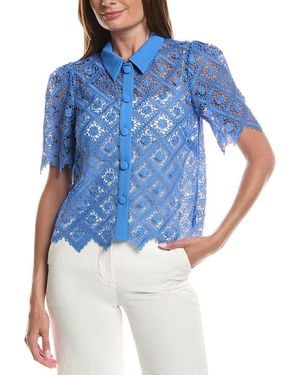 MILLY Addison Tile Lace Shirt - Blue
