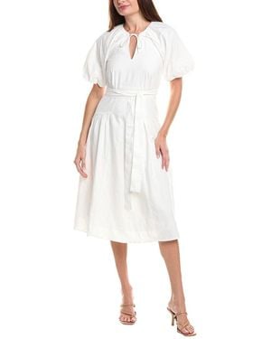 Reiss Alice Linen-Blend Puff Sleeve Dress - White