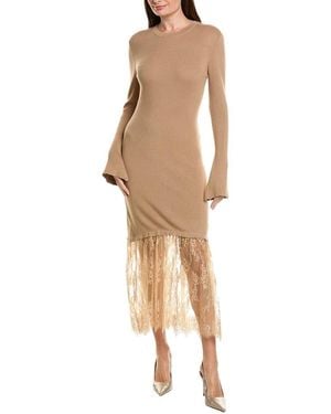 Ellen Tracy Sheer Lace Midi Sweaterdress - Natural