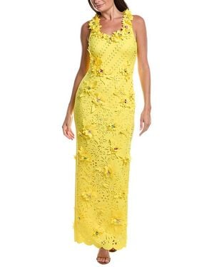 Badgley Mischka Scuba 3D Flowers Gown - Yellow
