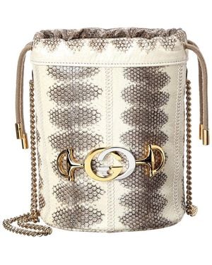 Gucci Zumi Mini Snakeskin Bucket Bag - Natural