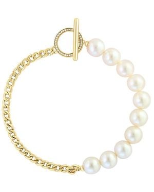 Effy Fine Jewelry 14K 0.10 Ct. Tw. Diamond & 8Mm Pearl Bracelet - Metallic