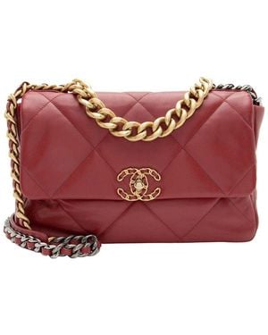 CHANEL Red Goatskin 19 Large Flap Shoulder Bag (authentic Pre-loved)