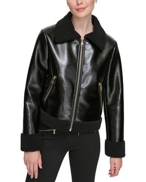 Karl Lagerfeld Faux Shearling Bomber Jacket - Black