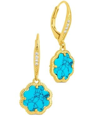 Sterling Forever 14K Plated Rose Petal Short Drop Earrings - Blue