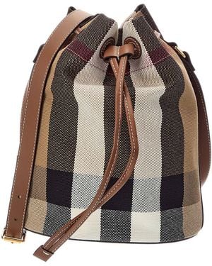 Burberry Check Canvas & Leather Bucket Bag - Brown