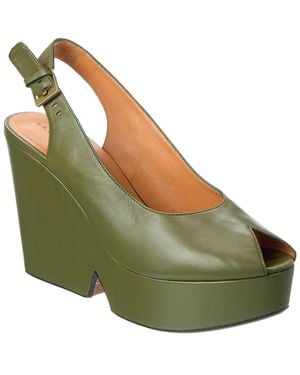 Robert Clergerie Dylan5 Leather Slingback Platform Sandal - Green