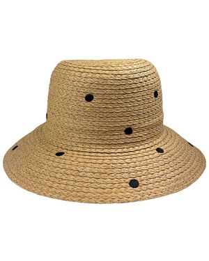 Nicole Miller Polka Dot Embroidered Straw Bucket Hat - Natural