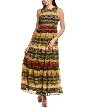 Anne Klein Smocked Bodice Patio Midi Dress - Metallic