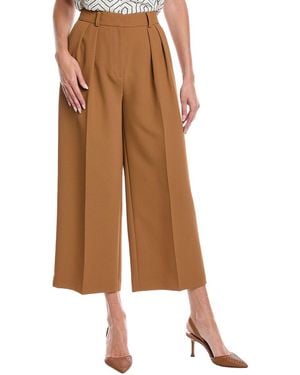 Kenneth Cole High-Rise Fly Front Double Pleat Wide Leg Pant - Brown