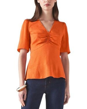 LK Bennett L.K.Bennett Gabbi Silk-Blend Woven Top - Orange