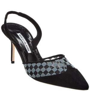 Manolo Blahnik Mingosli 70 Mesh & Suede Slingback Pump - Black