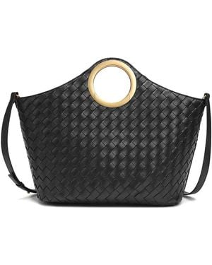 Tiffany & Fred Paris Hand Woven-Leather Tote - Black