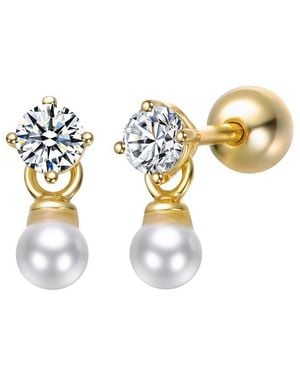 Genevive Jewelry 14K Plated 2Mm Pearl Cz Pearl Earrings - Metallic
