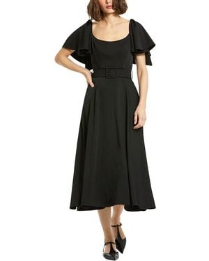 Mac Duggal Crepe Ruffle Sleeve Midi Dress With Belt - Black