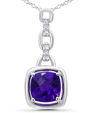 Haus of Brilliance Colorful Gemstones 0.05 Ct. Tw. Diamond & Amethyst Pendant Necklace - Purple