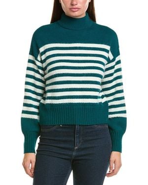Hannah Rose Wool & Angora-Blend Stripe Mock Neck Jumper - Green