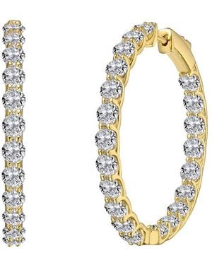 Rachel Glauber 14K Plated Cz Hoop Earrings - Metallic
