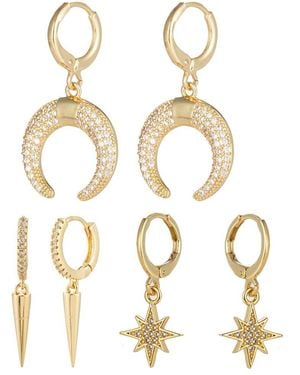 Eye Candy LA Luxe Collection 18k Plated Cz North Star Hook Huggie Earring Set - Metallic