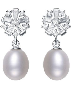 Genevive Jewelry Silver 8-10mm Pearl Earrings - White