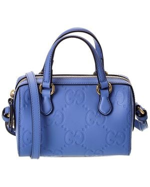 Gucci Gg Super Mini Leather Top Handle Bag - Blue