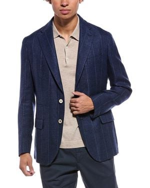 Eleventy Single Breasted Linen & Wool-Blend Jacket - Blue