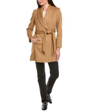 Sofiacashmere Belted Wool & Cashmere-Blend Wrap Coat - Natural