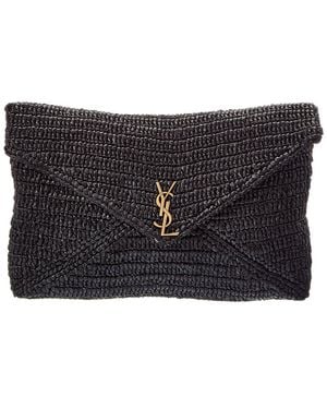 Saint Laurent Ysl Large Raffia Pouch - Black