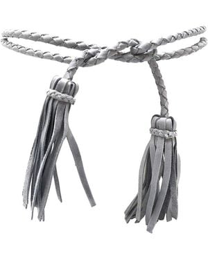 Ada Fringe Soga Leather Belt - White