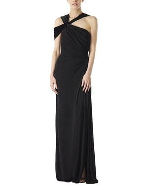 Monique Lhuillier Asymmetrical Neckline Silk-lined Gown - Black