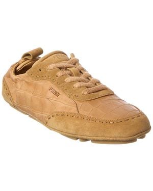 Fendi Leather & Suede Trainer - Natural