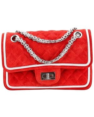 CHANEL Red/silver Suede Quilted Leather Reissue 2.55 Flap (authentic Pre-loved)
