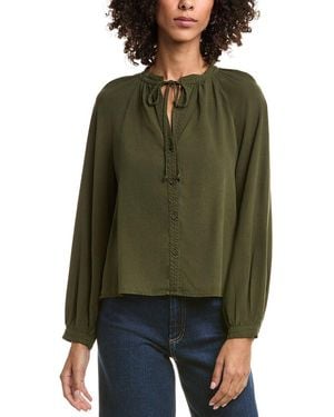 Bella Dahl Full Sleeve Raglan Button Down Blouse - Green